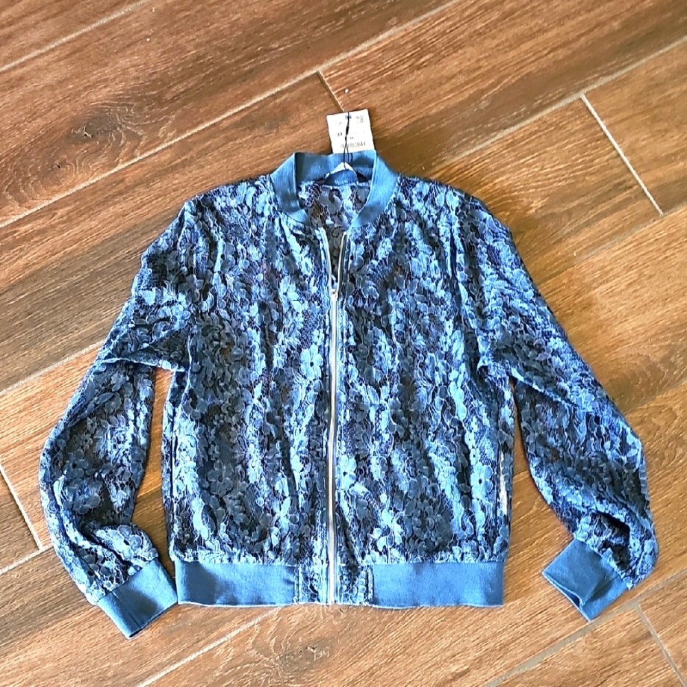 ZARA LACE BLUE ZIP JACKET SZ M